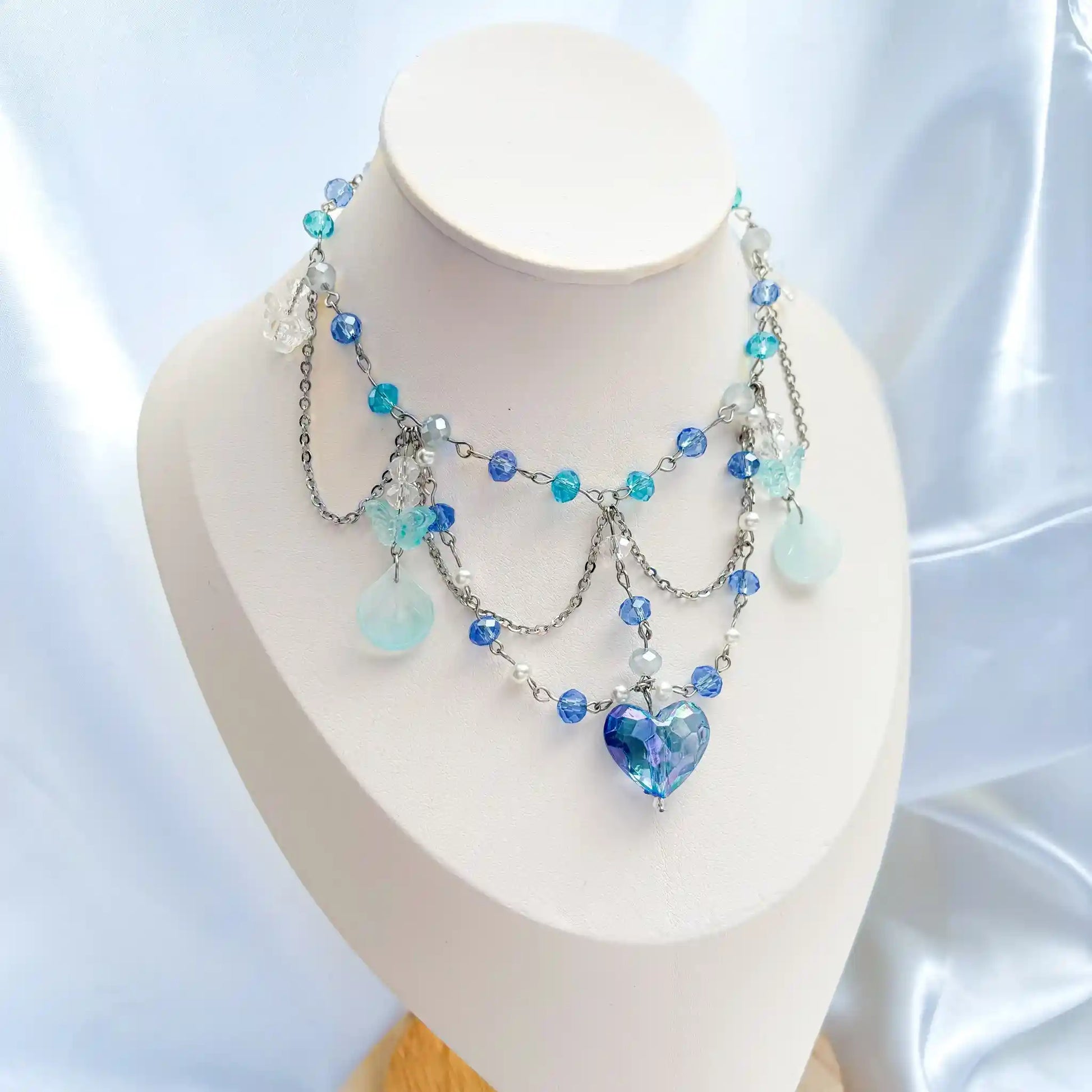 Blue Beaded Necklace Bust