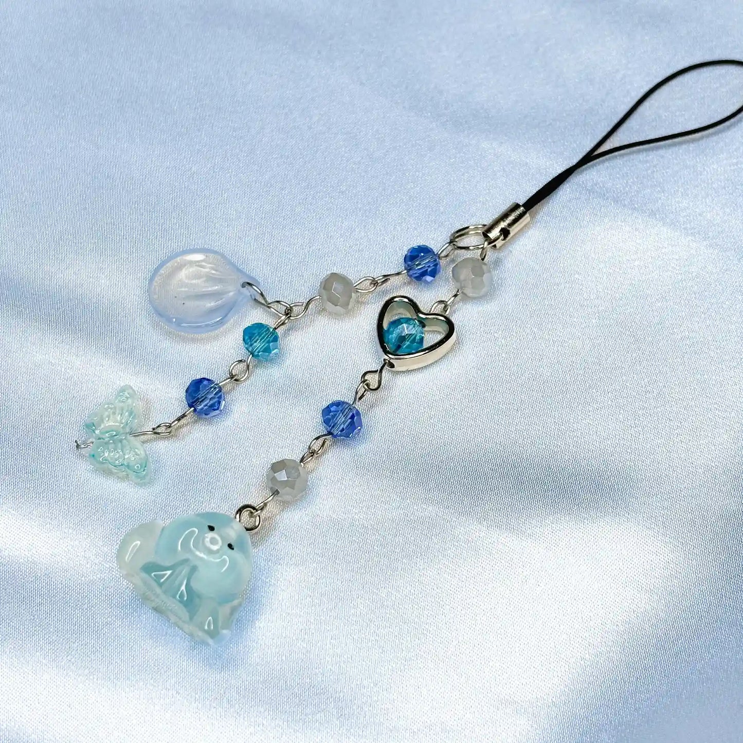 Blue Beaded Phone Charm