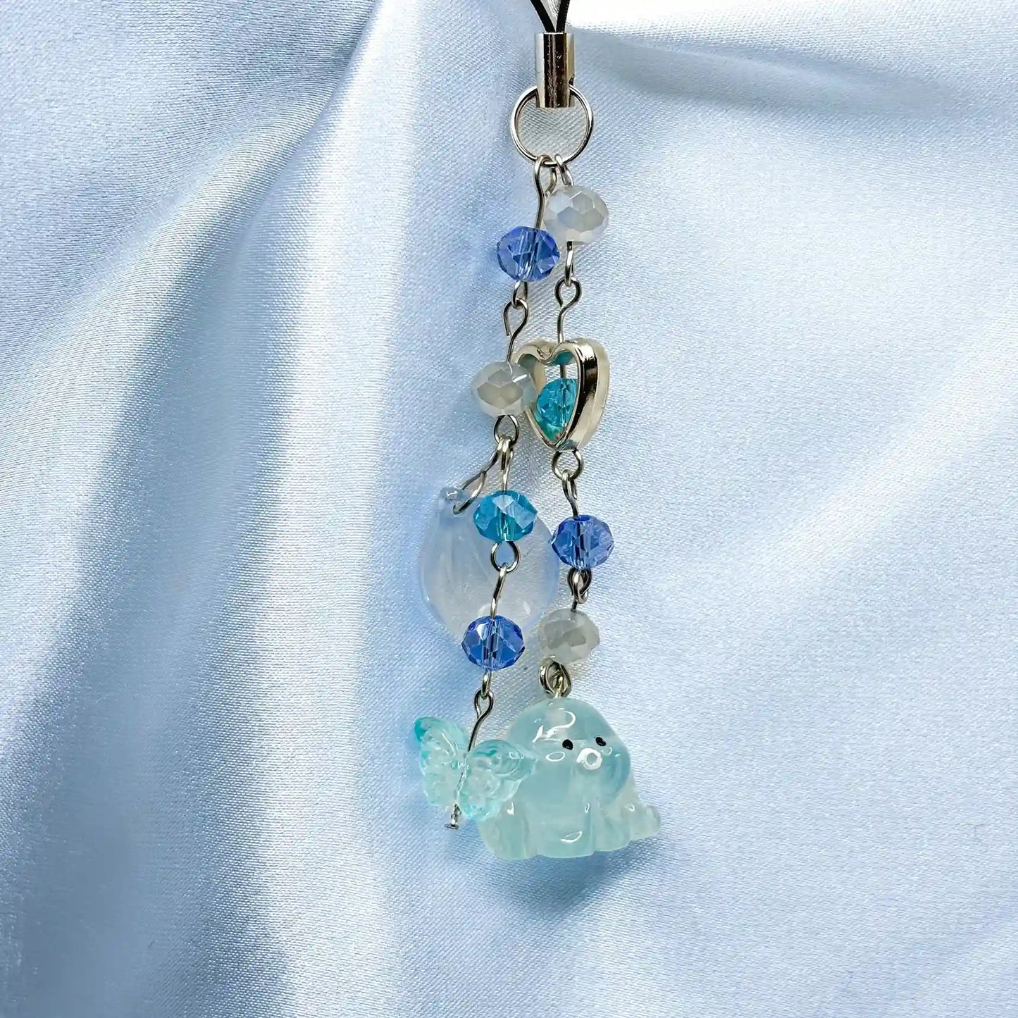 Blue Beaded Phone Charm