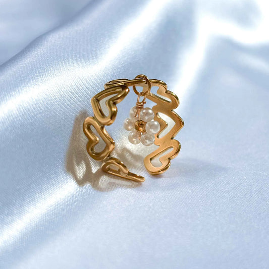 Flower Pearl Charm Ring Standing