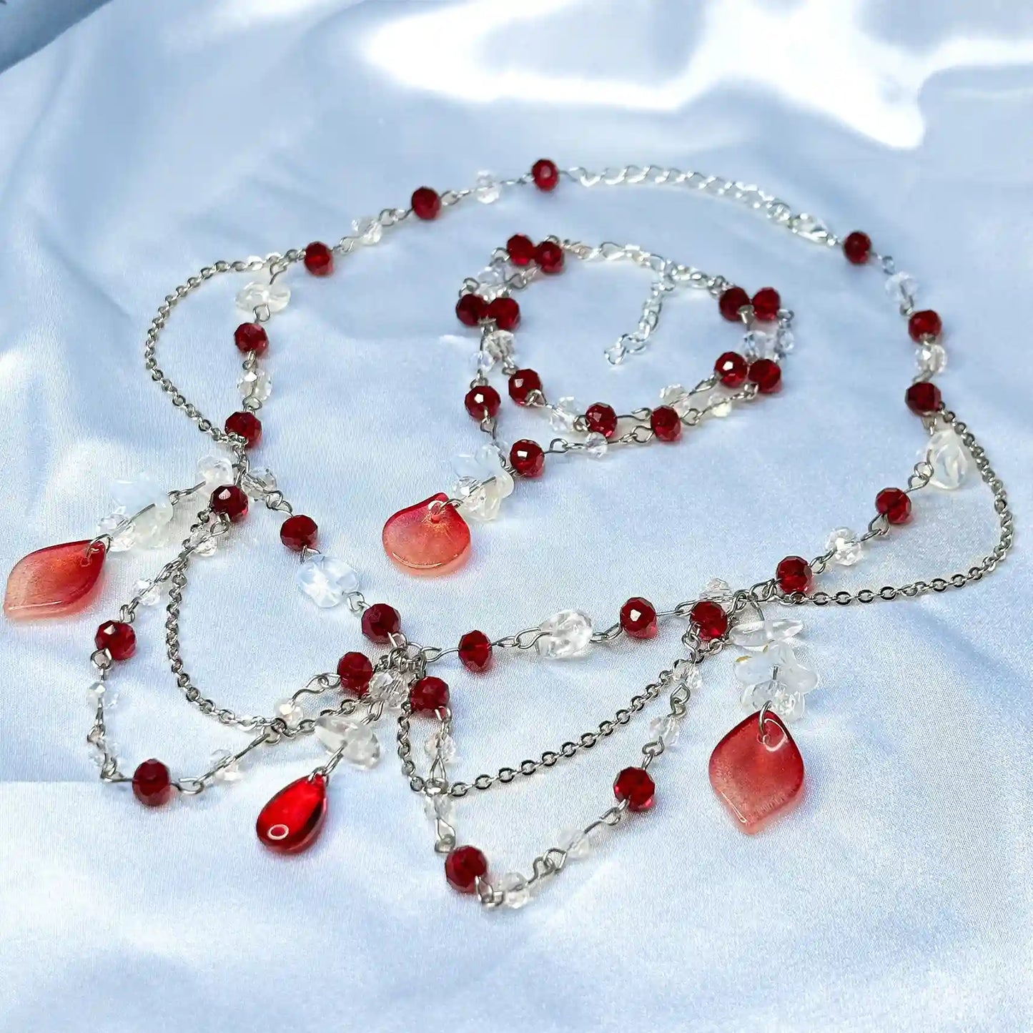 Red and White Beaded Necklace