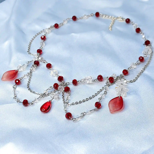 Red and White Beaded Necklace 