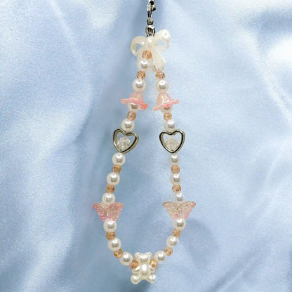 White and Pink Beaded Phone Charm