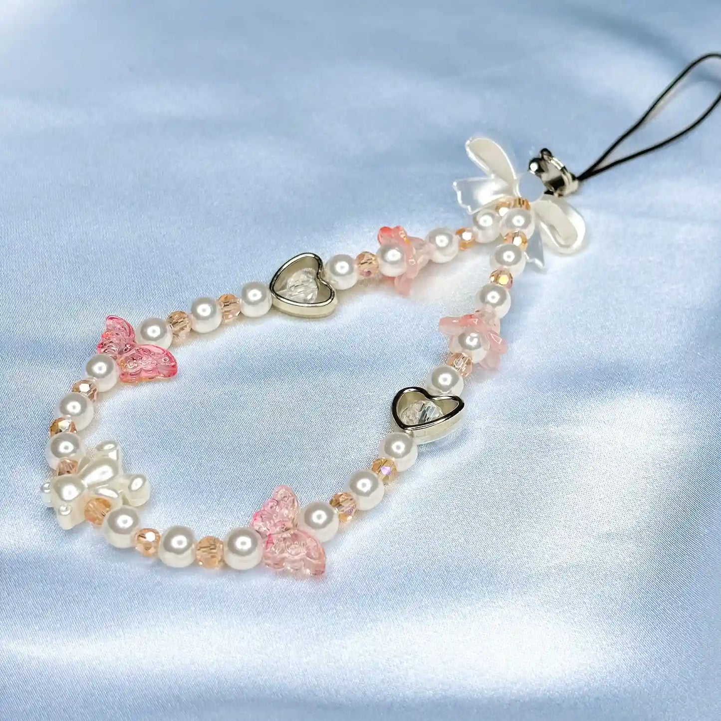 White and Pink Beaded Phone Charm