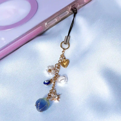 blue phone charms attached